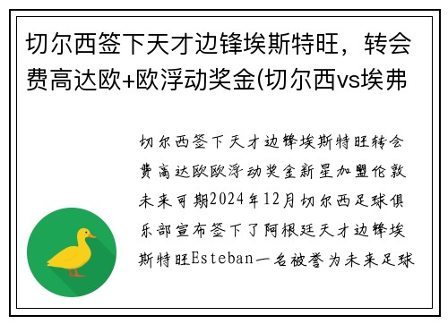 切尔西签下天才边锋埃斯特旺，转会费高达欧+欧浮动奖金(切尔西vs埃弗顿预测)