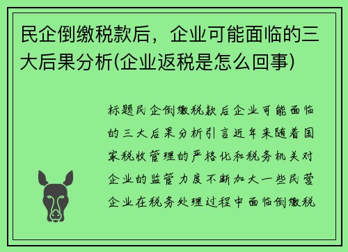 民企倒缴税款后，企业可能面临的三大后果分析(企业返税是怎么回事)