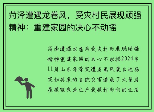 菏泽遭遇龙卷风，受灾村民展现顽强精神：重建家园的决心不动摇